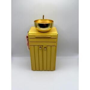 1:6 Scale Handmade Mini Sink Vanity Cabinet Gold Basin Dollhouse Miniature